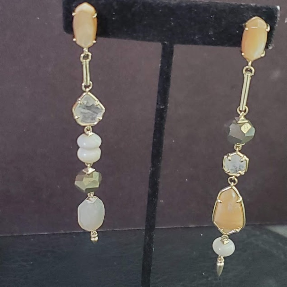 Kendra Scott Cosette Mixed Stone Dangle Earrings Gold Tone Neutral Miss Matched